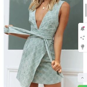 Teal tie front plunge dress